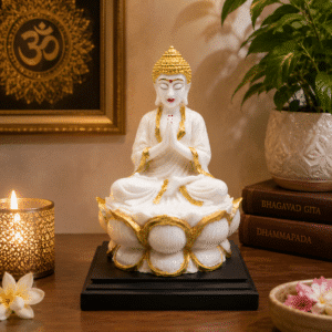 Namaste Buddha Idol – Meditating Resin Statue on Lotus, 10 Inch