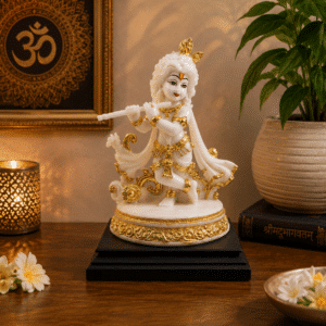 Laddu Gopal Idol White & Gold – Flute Playing Krishna Murti