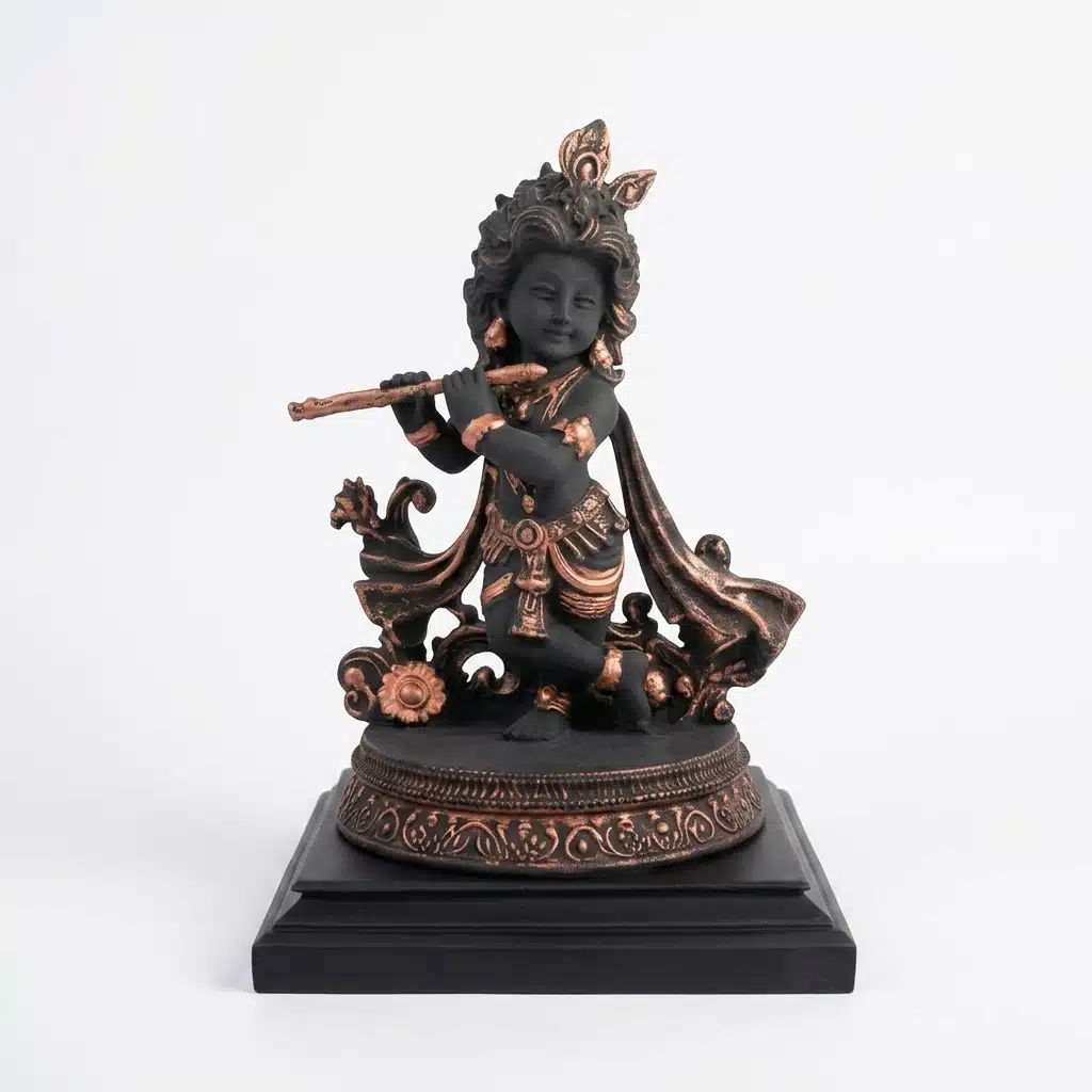 Bal Gopal Idol Antique Black & Copper – Krishna Flute Statue - Image 5