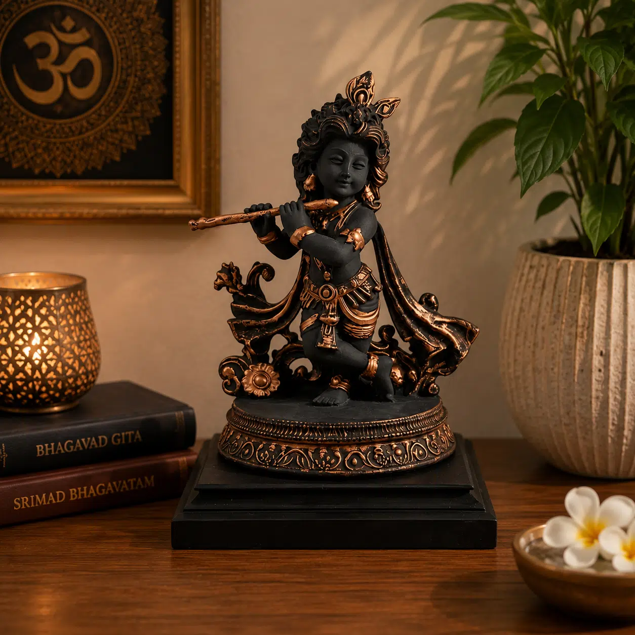 Bal Gopal Idol Antique Black & Copper – Krishna Flute Statue