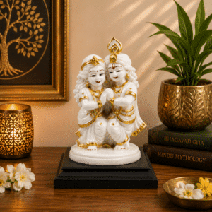 Radha Krishna Idol White & Gold – Premium Resin Murti 10 Inch