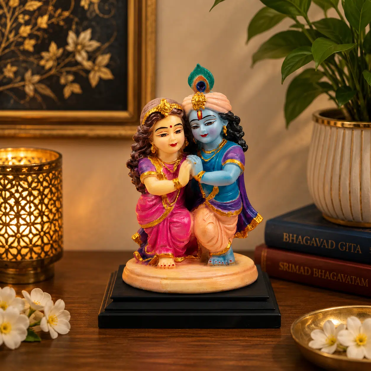 Radha Krishna Idol Multicolor – 10 Inch Resin Murti for Home