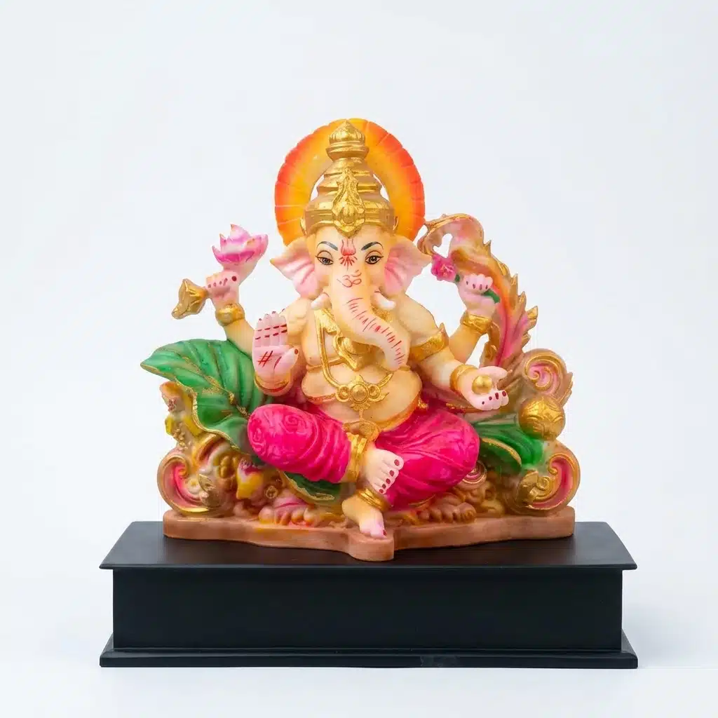 Ganesha Idol on Lotus Throne – Multicolor Resin Ganpati Statue - Image 5