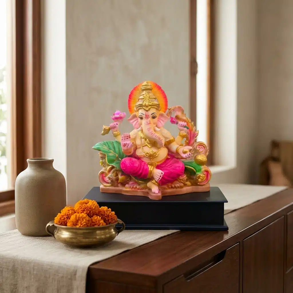 Ganesha Idol on Lotus Throne – Multicolor Resin Ganpati Statue - Image 4