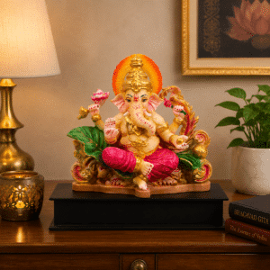 Ganesha Idol on Lotus Throne – Multicolor Resin Ganpati Statue