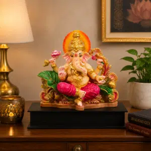 Ganesha Idol on Lotus Throne – Multicolor Resin Ganpati Statue