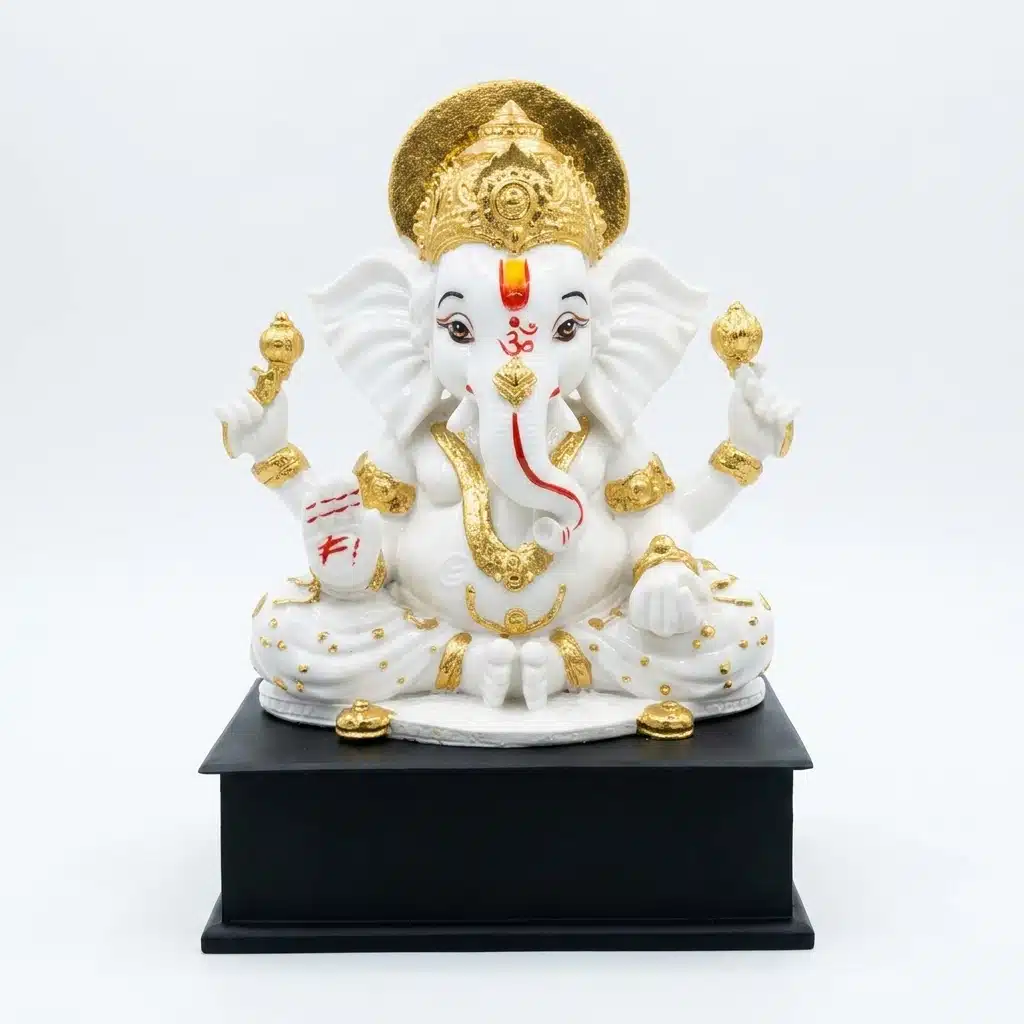 Vedas Siddhi Aura Ganesha Idol (White & Gold) | Premium Lord Ganesha Murti | Handcrafted Resin Ganpati Statue for Home Temple, Living Room & Office | Spiritual Showpiece | Ganesh Chaturthi, Housewarming & Diwali Gift - Image 5