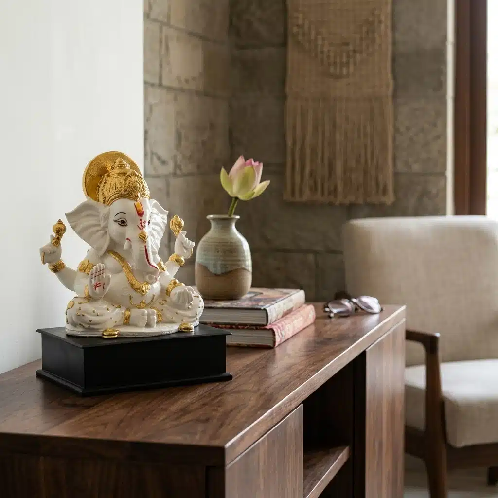 Vedas Siddhi Aura Ganesha Idol (White & Gold) | Premium Lord Ganesha Murti | Handcrafted Resin Ganpati Statue for Home Temple, Living Room & Office | Spiritual Showpiece | Ganesh Chaturthi, Housewarming & Diwali Gift - Image 2