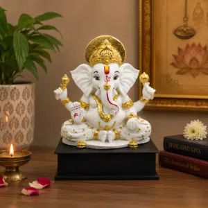 Vedas Siddhi Aura Ganesha Idol (White & Gold) | Premium Lord Ganesha Murti | Handcrafted Resin Ganpati Statue for Home Temple, Living Room & Office | Spiritual Showpiece | Ganesh Chaturthi, Housewarming & Diwali Gift