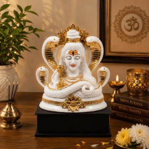 Shiva Idol White & Gold – Divine Aura Mahadev Murti with Sheshnag