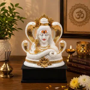 Shiva Idol White & Gold – Divine Aura Mahadev Murti with Sheshnag