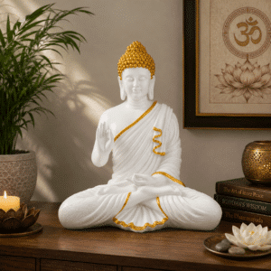 Blessing Buddha Idol White & Gold – 15 Inch Premium Resin Statue