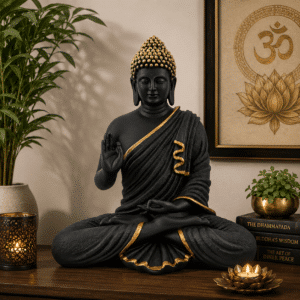 Blessing Buddha Statue Black & Gold – Large 24 Inch Resin Idol