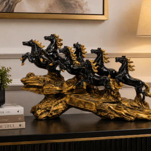 7 Running Horse Statue Black - Royal Gallop Resin Showpiece