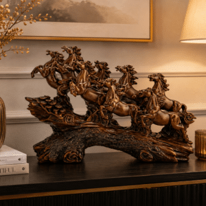 Vedas Seven Royal Gallop Horse Sculpture Décor (Dark Brown) | Premium Resin 7 Running Horse Showpiece | Luxury Dark Brown Tabletop Decor for Living Room, Office, Entrance & Home Decoration