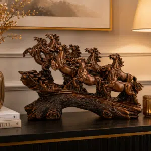 Vedas Seven Royal Gallop Horse Sculpture Décor (Dark Brown) | Premium Resin 7 Running Horse Showpiece | Luxury Dark Brown Tabletop Decor for Living Room, Office, Entrance & Home Decoration