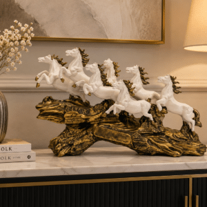 7 Horse Showpiece White - Vedas Royal Gallop Resin Sculpture