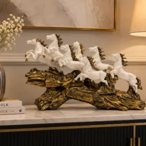 7 Horse Showpiece White - Vedas Royal Gallop Resin Sculpture