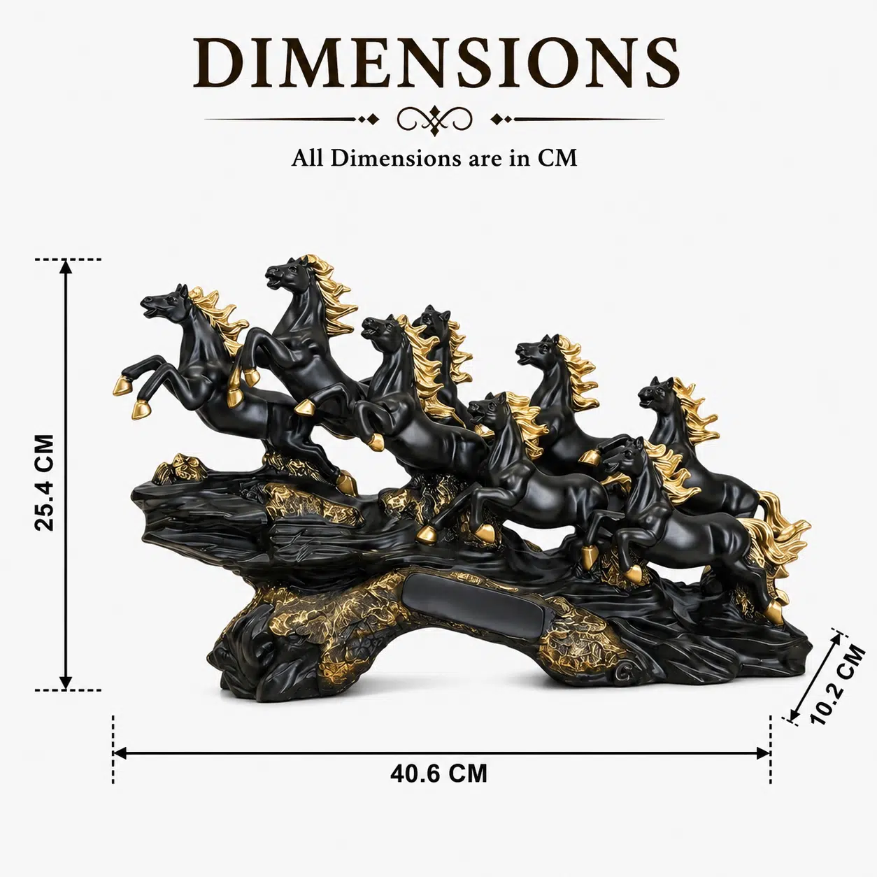Vedas Seven Royal Gallop Horse Sculpture Décor (Black-Matt) | Premium Resin Horse Showpiece for Home Decoration | Luxury Table Decor for Living Room, Office, Entrance & Gift - Image 6