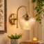 Vintage Brass Wall Light - Textured Glass Shade E27 Wall Sconce