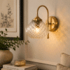 Vintage Brass Wall Light - Diamond Cut Glass E27 Wall Sconce