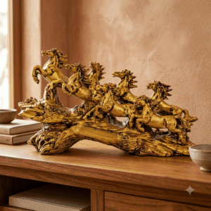7 Horses Showpiece Golden - Royal Gallop Resin Table Decor