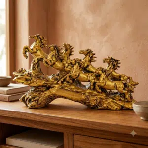 7 Horses Showpiece Golden - Royal Gallop Resin Table Decor