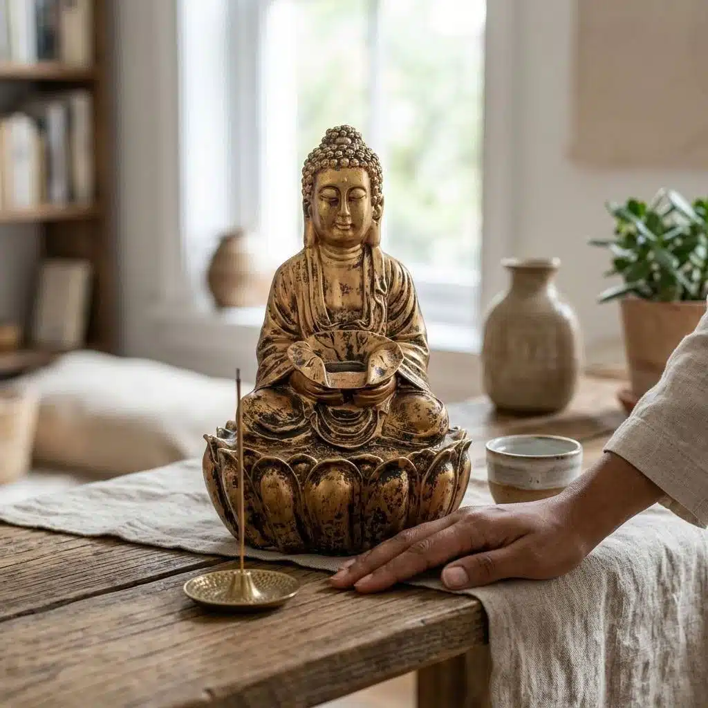 Tabletop Water Fountain - Meditating Buddha Resin Indoor Waterfall