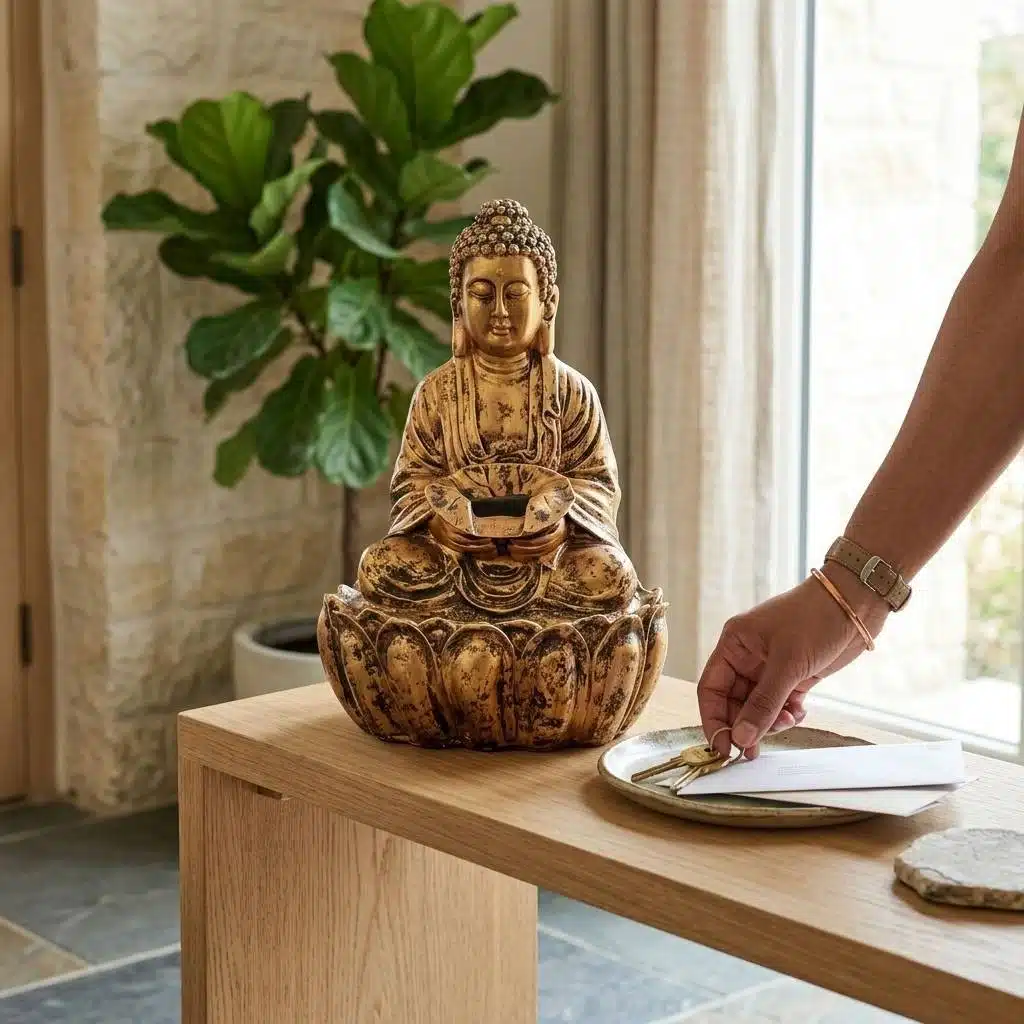 Tabletop Water Fountain - Meditating Buddha Resin Indoor Waterfall - Image 2