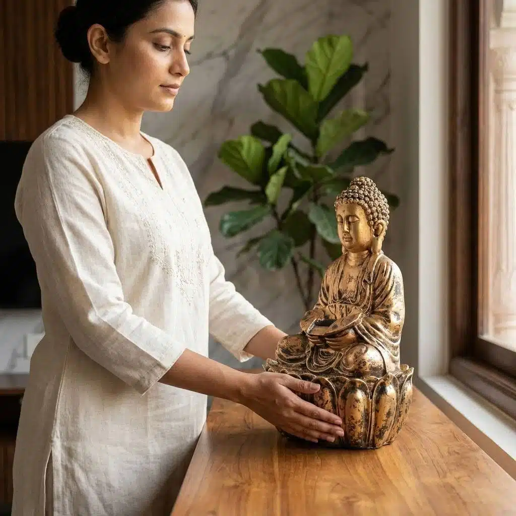 Tabletop Water Fountain - Meditating Buddha Resin Indoor Waterfall - Image 3
