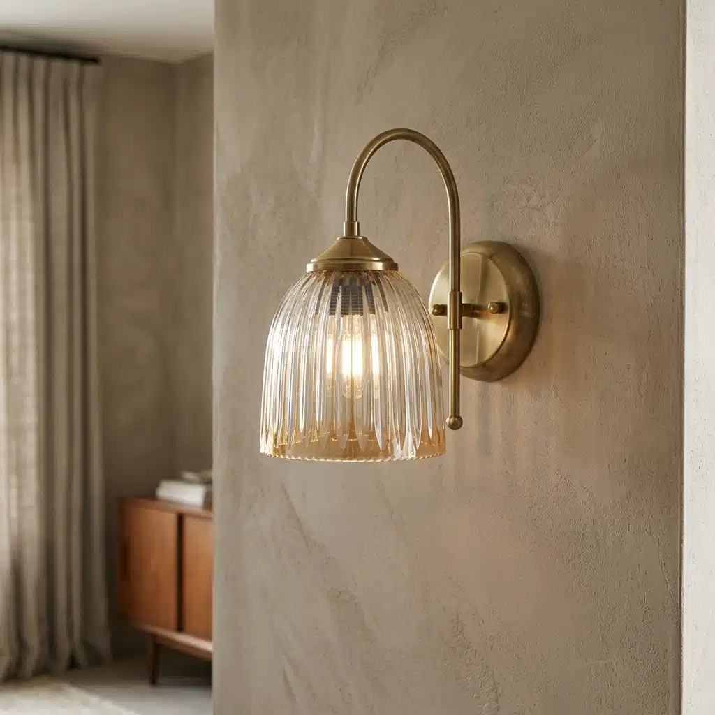 Vintage Brass Wall Light - Fluted Clear Glass E27 Wall Sconce - Image 3