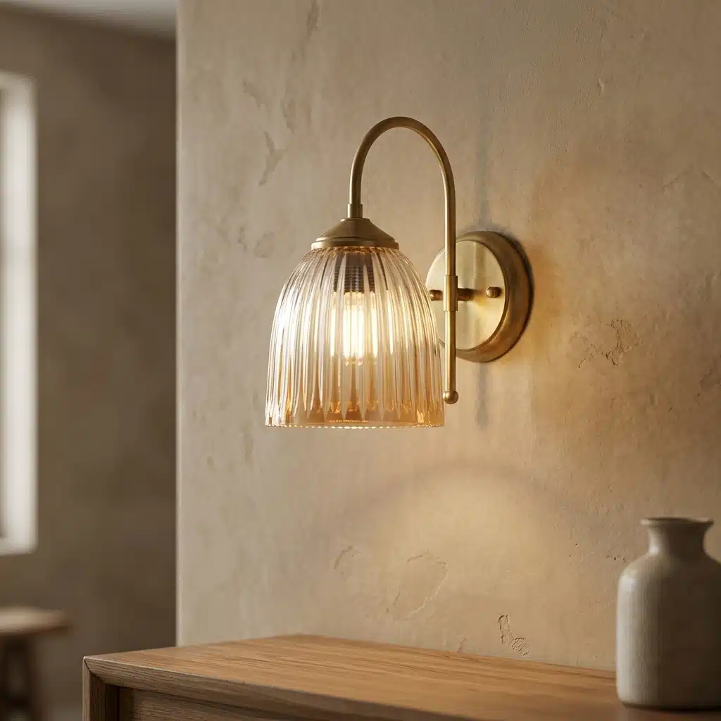 Vintage Brass Wall Light - Fluted Clear Glass E27 Wall Sconce - Image 2