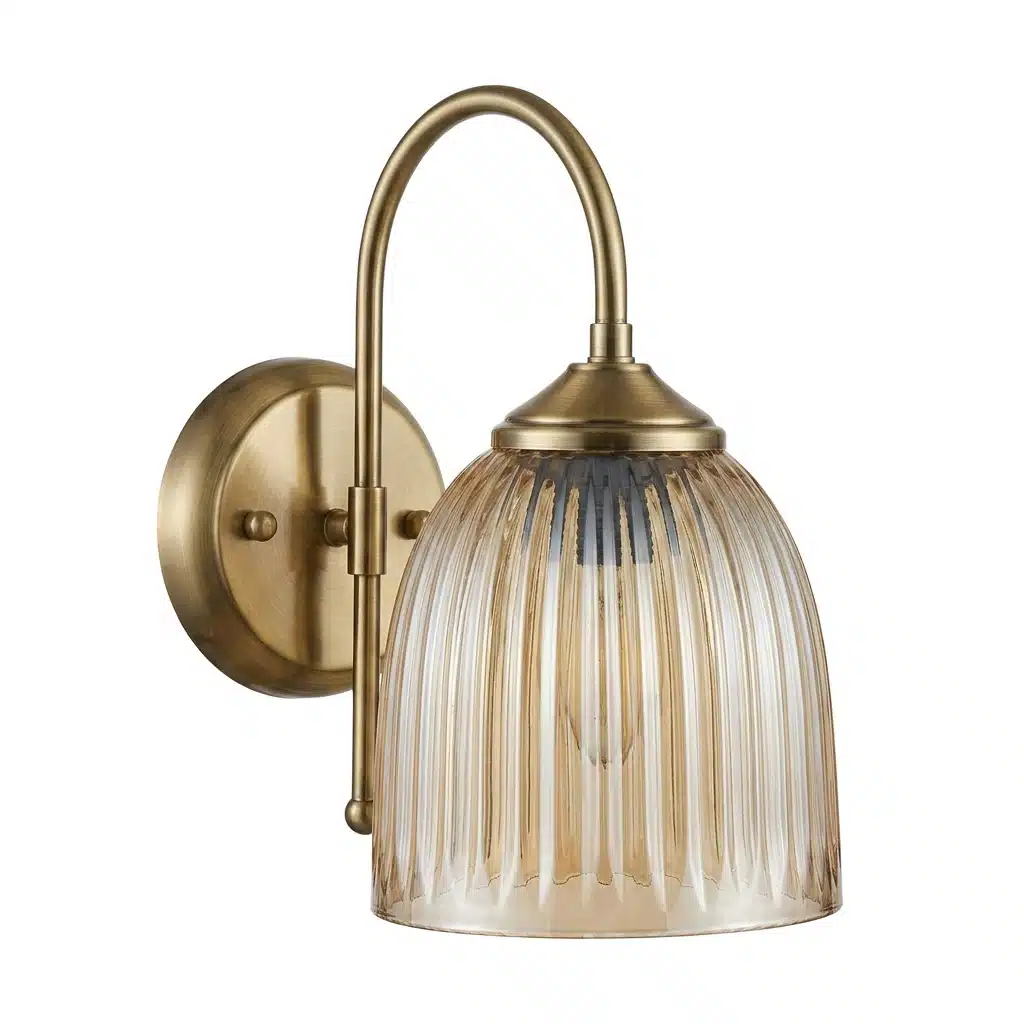 Vintage Brass Wall Light - Fluted Clear Glass E27 Wall Sconce - Image 5