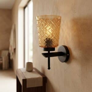 Modern Amber Crystal Glass Wall Light - Matte Black E27 Sconce