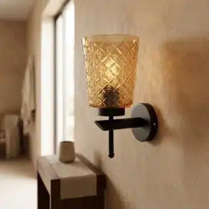 Modern Amber Crystal Glass Wall Light - Matte Black E27 Sconce
