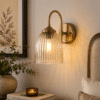 Vintage Brass Wall Light - Fluted Clear Glass E27 Wall Sconce