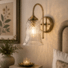 Vintage Brass Wall Light - Crystal Glass Shade E27 Wall Sconce