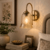 Vintage Brass Wall Light - Bell Crystal Glass Shade E27 Sconce