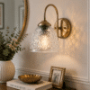 Vintage Brass Wall Light - Crystal Pattern Glass E27 Wall Sconce