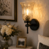 Modern Black Wall Light - Amber Fluted Glass E27 Wall Sconce