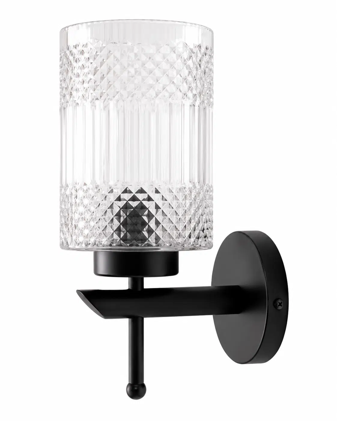 Modern Black Wall Light - Crystal Clear Textured Glass E27 Sconce - Image 5