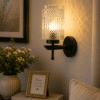 Modern Black Wall Light - Crystal Clear Textured Glass E27 Sconce