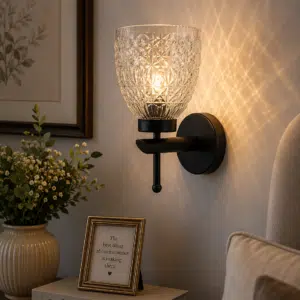 Modern Black Glass Wall Light - Crystal Glass E27 Wall Sconce