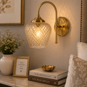 Vintage Brass Crystal Glass Wall Light - E27 Indoor Wall Sconce