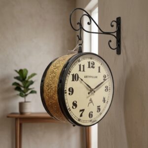VEDAS Imperial Vintage Royale Double-Sided Hanging Wall Clock | Antique Gold Decorative Station Clock (12 inch)