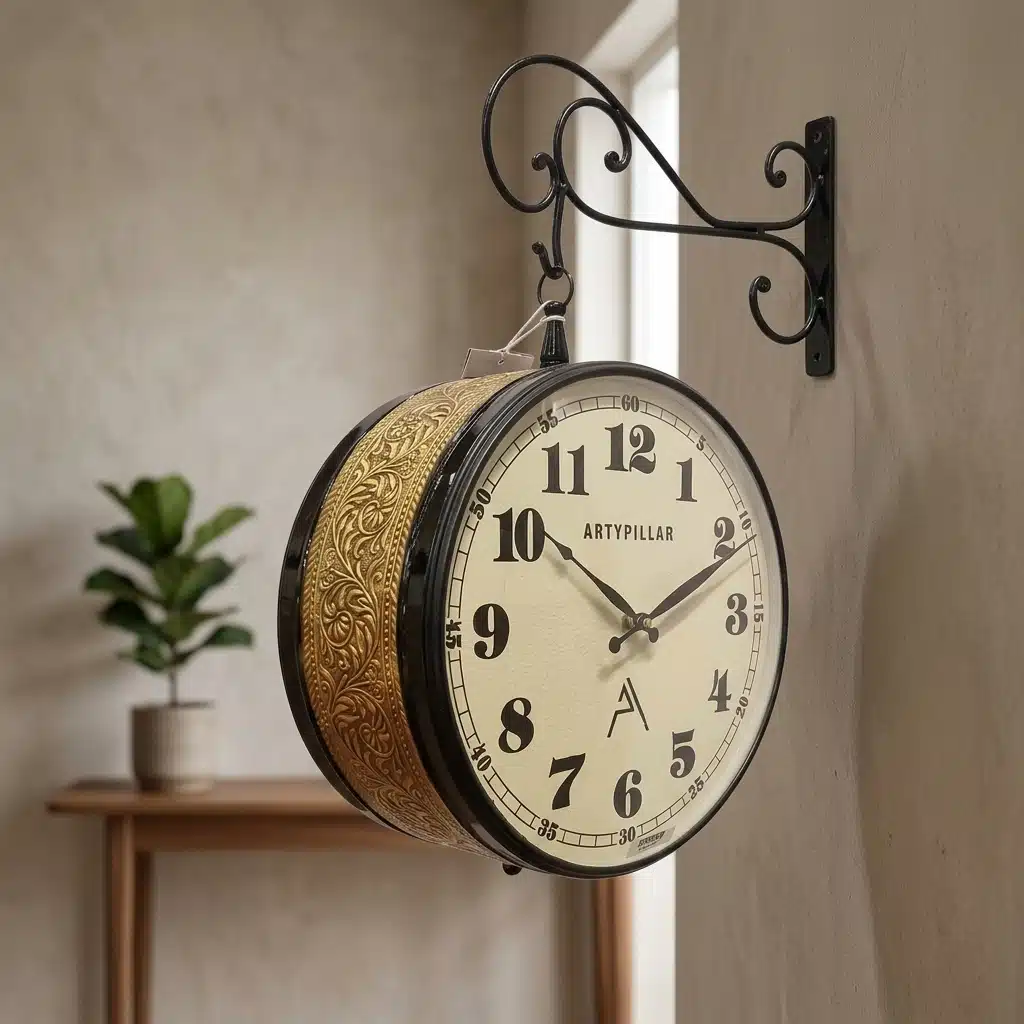 VEDAS Imperial Vintage Royale Double-Sided Hanging Wall Clock | Antique Gold Decorative Station Clock (12 inch)