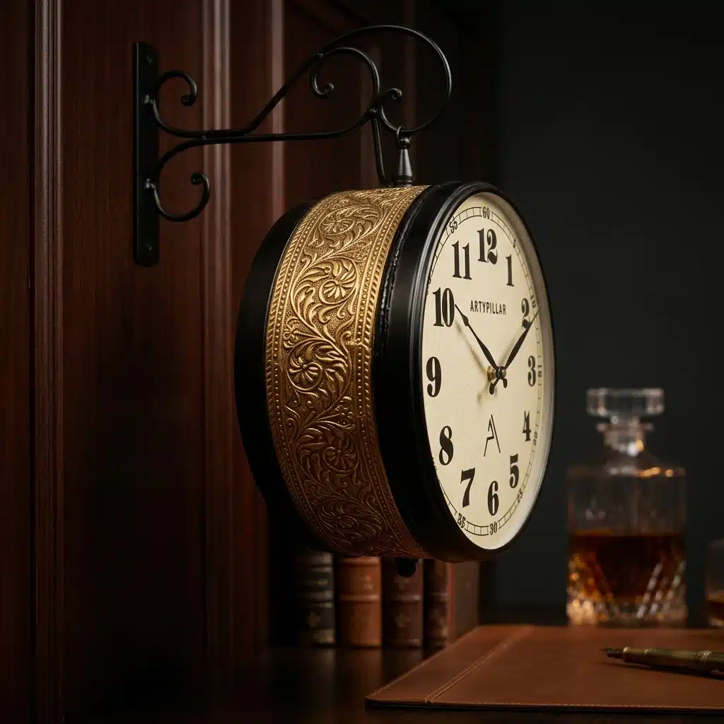 VEDAS Imperial Vintage Royale Double-Sided Hanging Wall Clock | Antique Gold Decorative Station Clock (12 inch) - Image 3