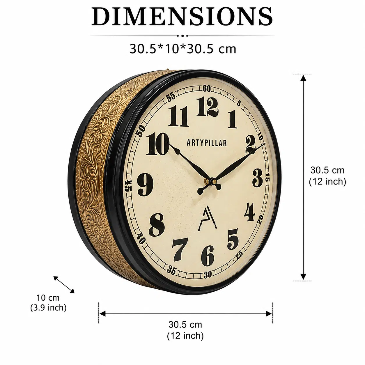 VEDAS Imperial Vintage Royale Double-Sided Hanging Wall Clock | Antique Gold Decorative Station Clock (12 inch) - Image 5