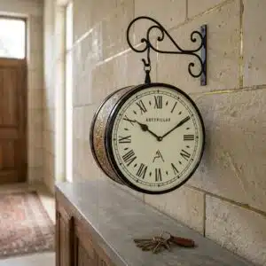 VEDAS Imperial Vintage Royale Double-Sided Hanging Wall Clock | Antique Gold Decorative Station Clock (12 inch)
