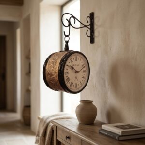 VEDAS Imperial Vintage Royale Double-Sided Hanging Wall Clock | Antique Gold Decorative Station Clock (6 inch)